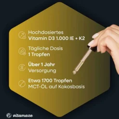 Vitamin D3 K2 1000 I.E. / 10 µg Tropfen hochdosiert, 50 ml