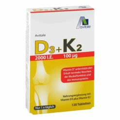 Vitamin D3 + K2 2000 I.E. Tabletten, 120 St